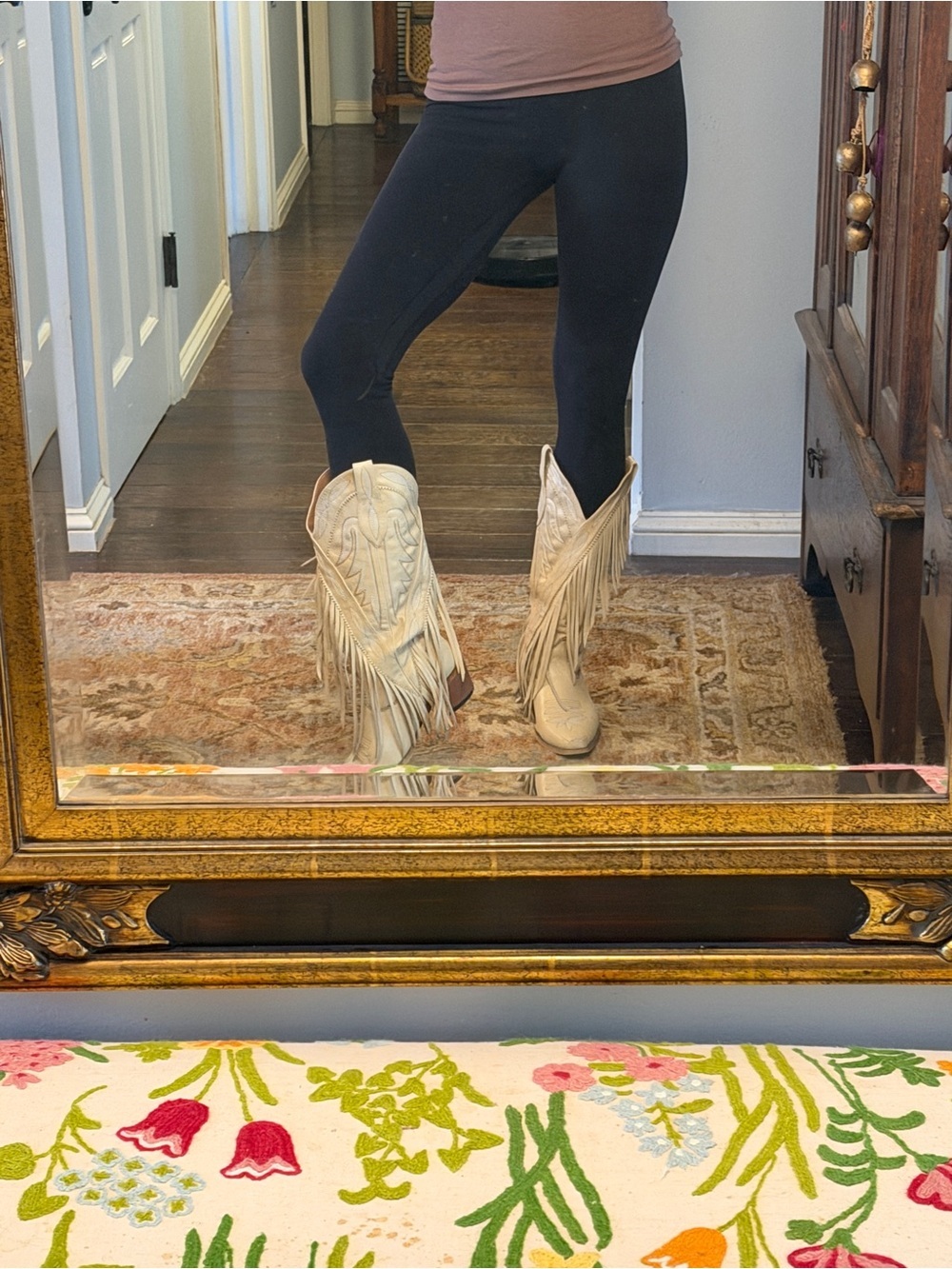 Vintage Ivory Fringe Western Mid-Calf Boots - Picture 3 of 8